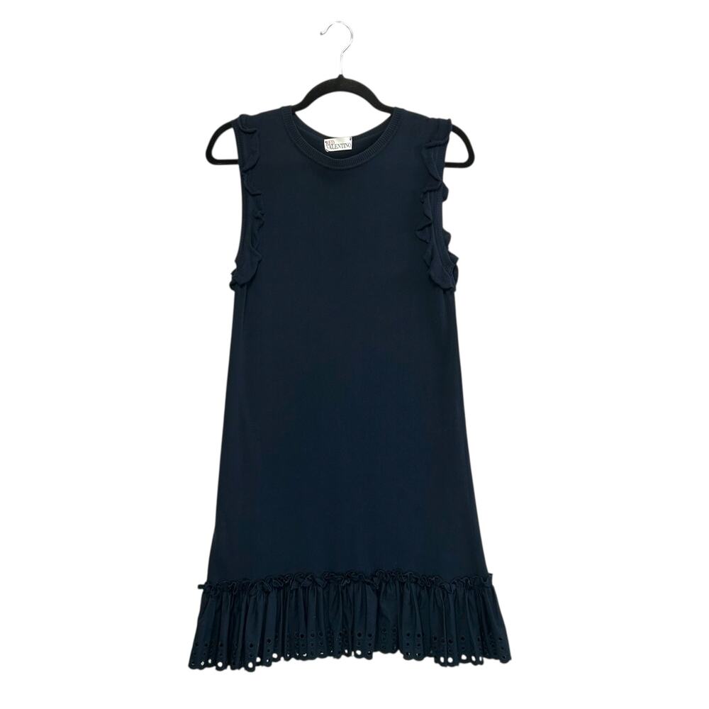 RED Valentino Sleeveless Peplum Ruffle Mini Dress Women's Sz XS Navy Eyelet Knit